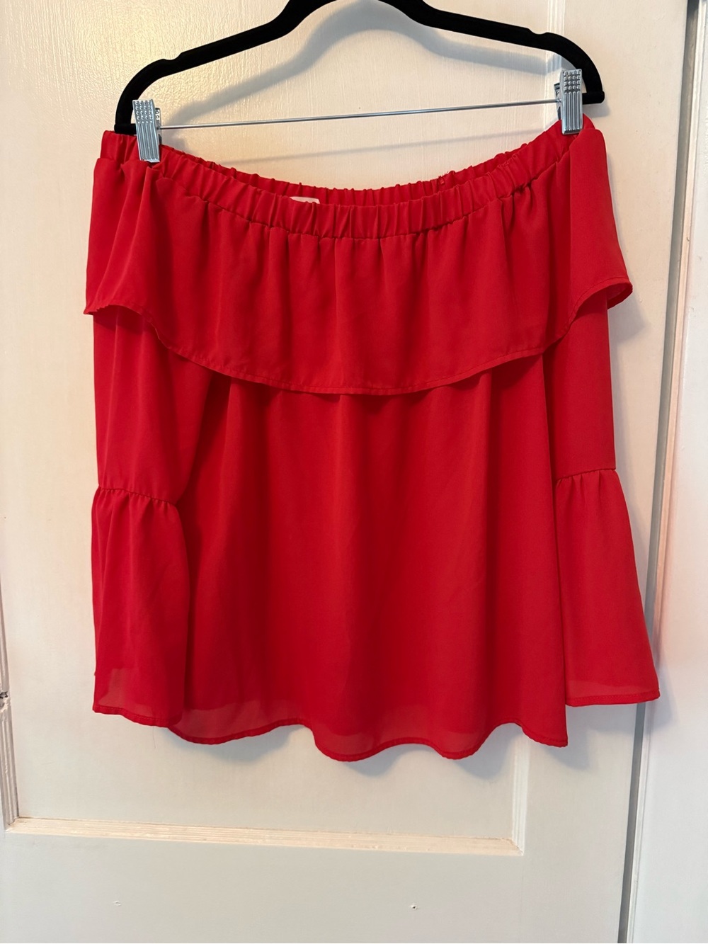 Sienna Sky Red Off-Shoulder Ruffle Mini Skirt